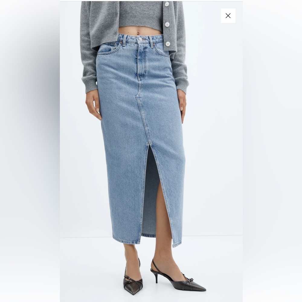Mango Light Blue Denim Skirt with Slit